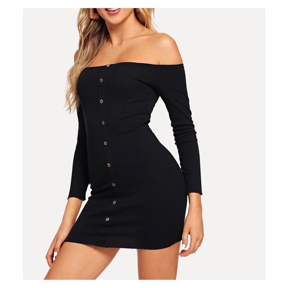 Black Off the Shoulder Bodycon Mini Dress - Picture 3 of 8